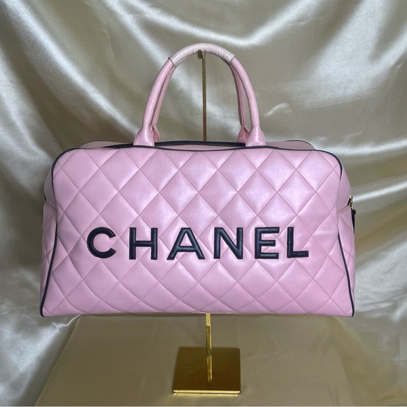 💕SOLD💕 Chanel Boston Bowling bag Sports Line quilted matelase pink black gold - Picture 3 of 17